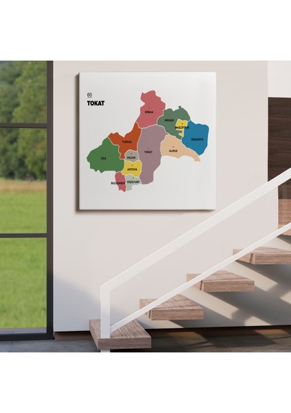 Tokat Ili ve Ilçeler Haritası Dekoratif Kanvas Tablo 1467