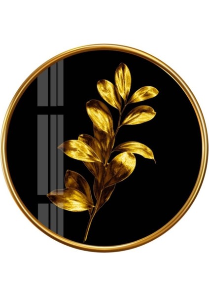 Gold Yapraklar Yuvarlak Cam Tablo