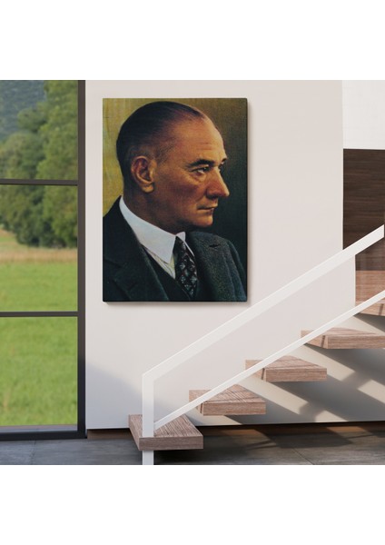 Atatürk Portre Tablosu Mustafa Kemal Atatürk Dikdörtgen Dekoratif Kanvas Tablo-Dh-85