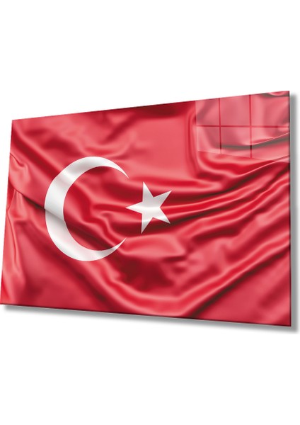 Kırmızı Dalgalı Türk Bayrağı Cam Tablo