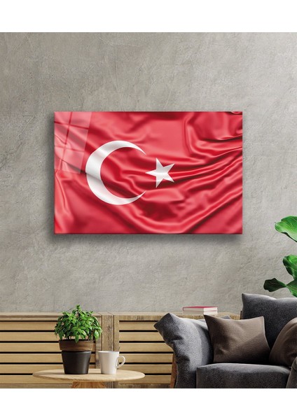 Kırmızı Dalgalı Türk Bayrağı Cam Tablo