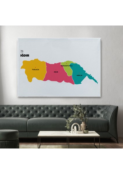 Iğdır Ili ve Ilçeler Haritası Dekoratif Kanvas Tablo 1357