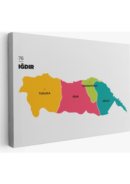 Iğdır Ili ve Ilçeler Haritası Dekoratif Kanvas Tablo 1357