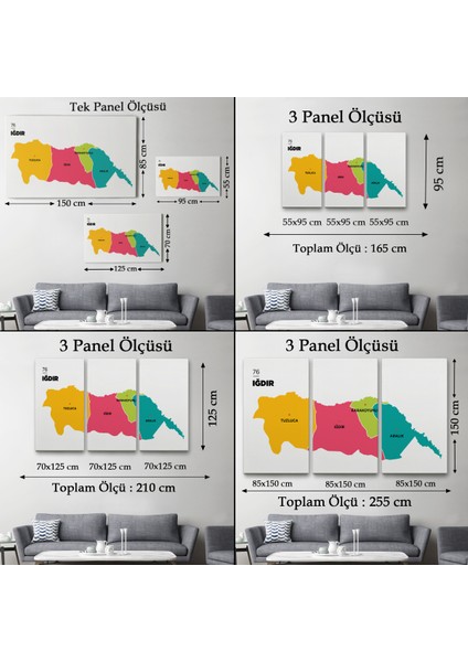 Iğdır Ili ve Ilçeler Haritası Dekoratif Kanvas Tablo 1357