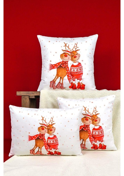 Çift Taraflı 35X50 Kırmızı Geyik Yılbaşı Temalı Dijital Baskılı Kırlent Kılıfı -CGH1361-3550 modelleri