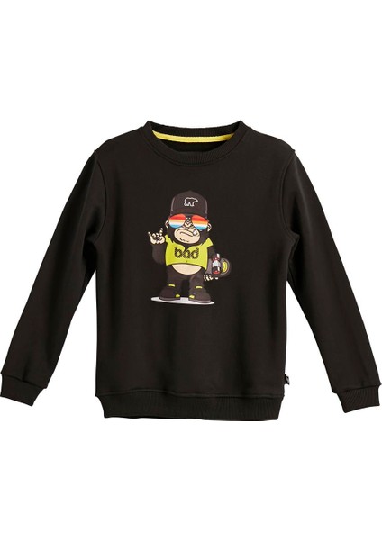 Funky Crewneck Kids Siyah Baskılı Çocuk Sweatshirt