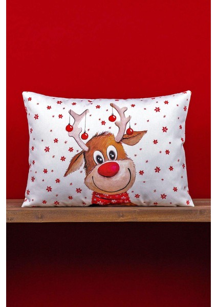 Çift Taraflı 35X50 Kırmızı Geyik Yılbaşı Temalı Dijital Baskılı Kırlent Kılıfı -CGH1358-3550