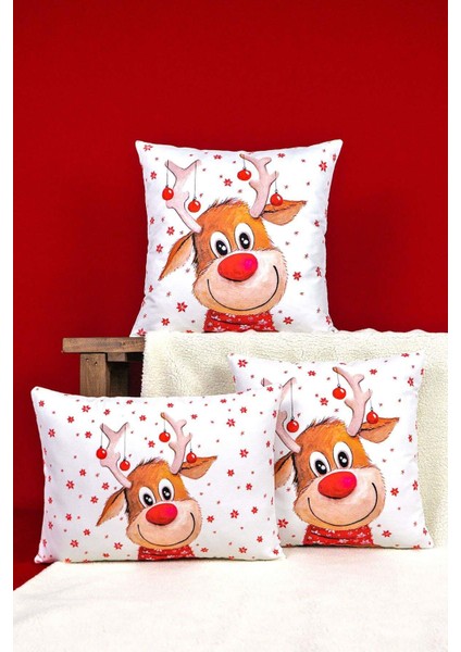 Çift Taraflı 35X50 Kırmızı Geyik Yılbaşı Temalı Dijital Baskılı Kırlent Kılıfı -CGH1358-3550 indirimleri