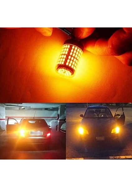 P21W 144 Ledli Ultra Parlak Geri Vites Park Ampül Tek Duy Turuncu (2 Adet)