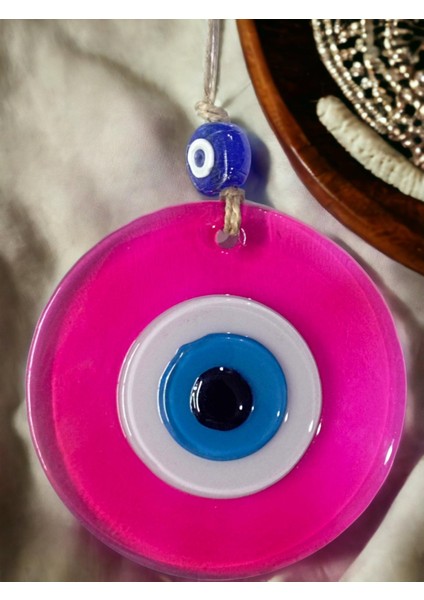 Şeffaf Pembe Nazar Boncuklu Duvar Süsü 10 cm Cam Duvar Dekoru modelleri
