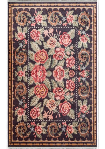 Strasshof Siyah Çiçekli Polyester Makine Halısı