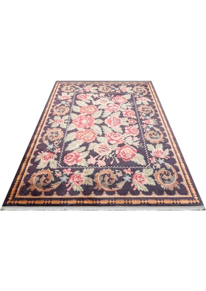 Strasshof Siyah Çiçekli Polyester Makine Halısı