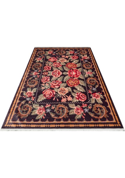 Strasshof Siyah Çiçekli Polyester Makine Halısı