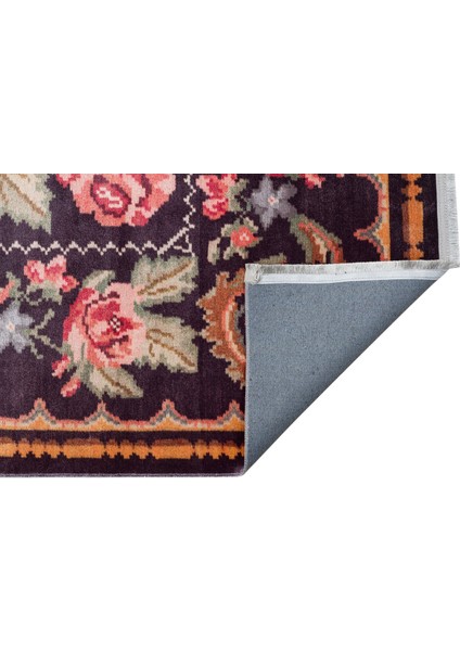 Strasshof Siyah Çiçekli Polyester Makine Halısı