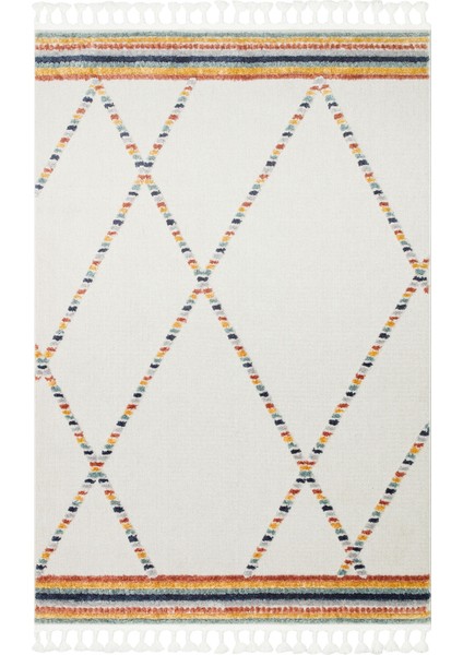 Brescia Ekru Geometrik Polyester Makine Halısı