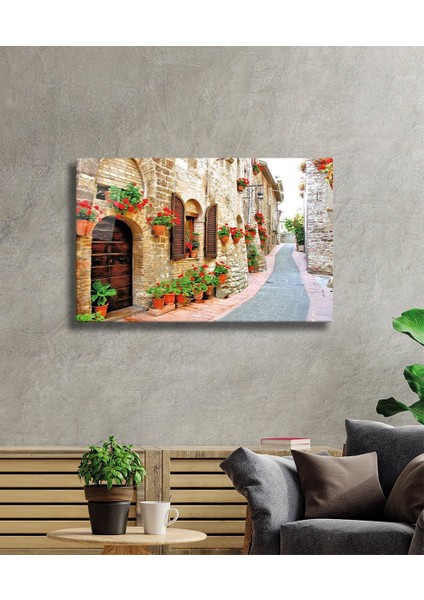 Çiçekli Sokak Cam Tablo Flower Streets
