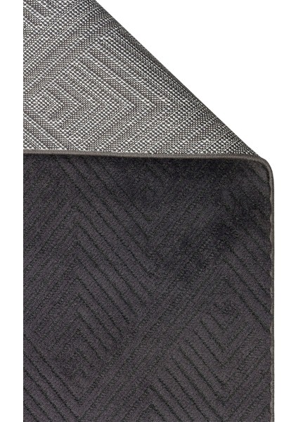 Mtarfa Siyah Geometrik Mikropolyester Makine Halısı
