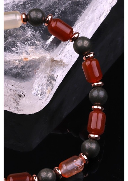 Akik - Pirit - Hematit Doğal Taş Tasarım Bileklik fiyatları