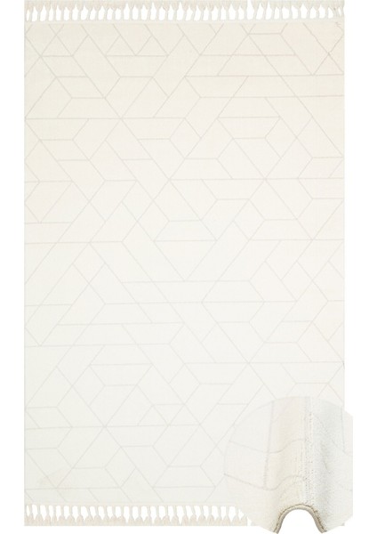 San Beyaz Geometrik Mikropolyester Makine Halısı