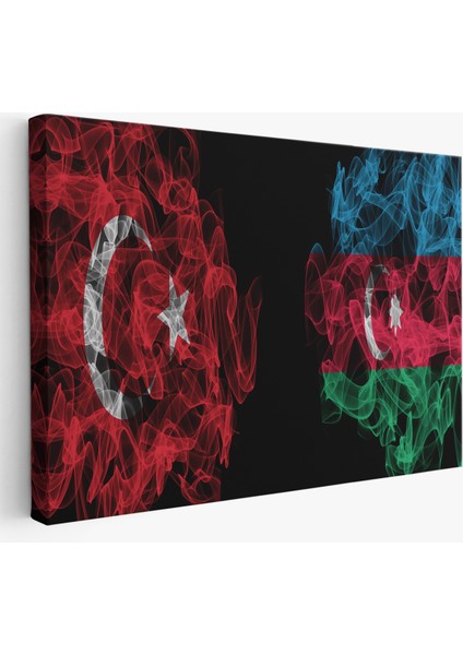 Türkiye Azerbaycan Bayrak Desenli Dekoratif Kanvas TABLO-6518