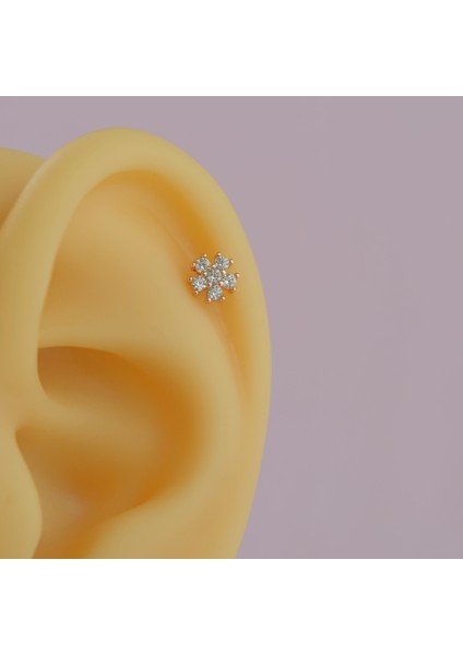 Mini Rose Çiçekli Tragus Helix Piercing Kıkırdak