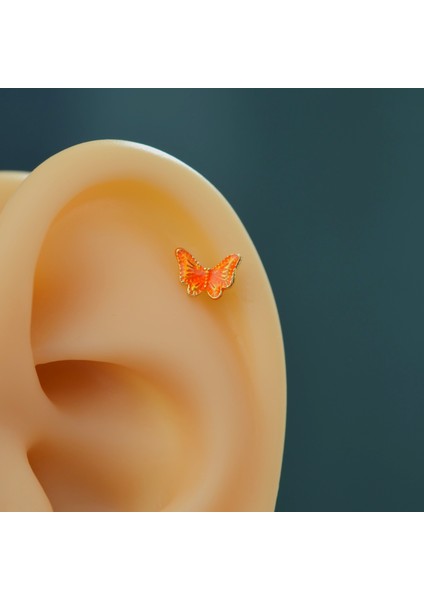 Turuncu Kelebekli Çelik Piercing Helix Kıkırdak Conch Lob Gold