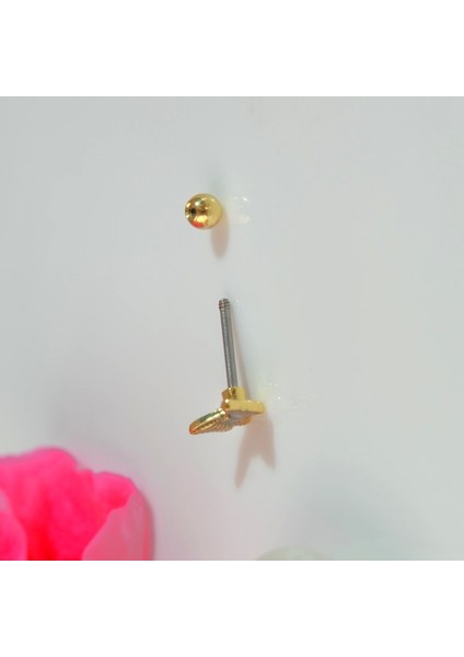 Turuncu Kelebekli Çelik Piercing Helix Kıkırdak Conch Lob Gold