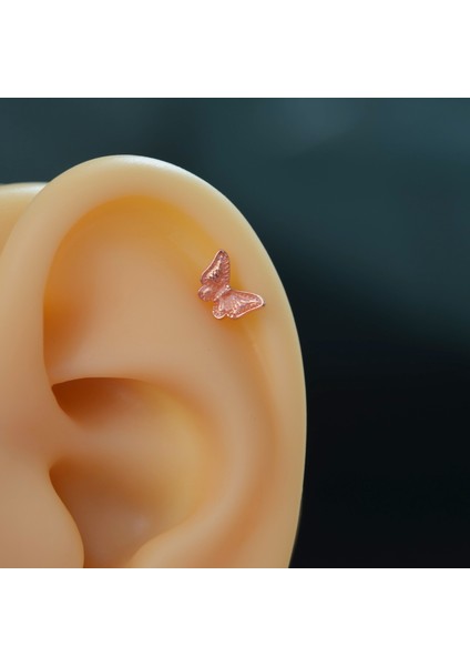 Rose Kelebekli Çelik Piercing Helix Kıkırdak Conch Lob