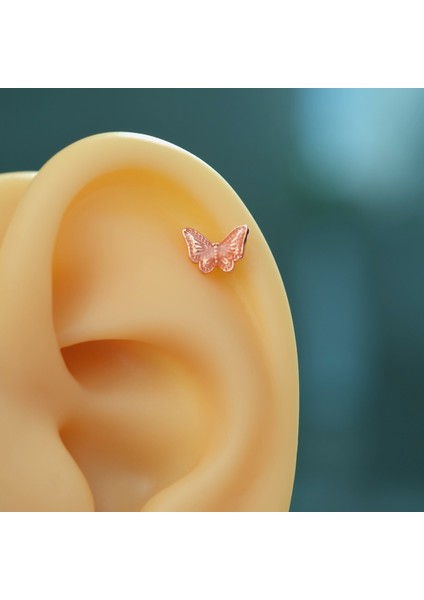 Rose Kelebekli Çelik Piercing Helix Kıkırdak Conch Lob