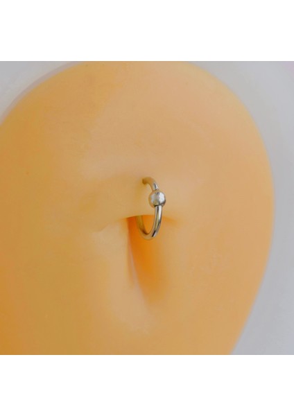 316 L Çelik Küçük Topçuklu Düz Halka Göbek Piercingi 8 mm Silver Renk