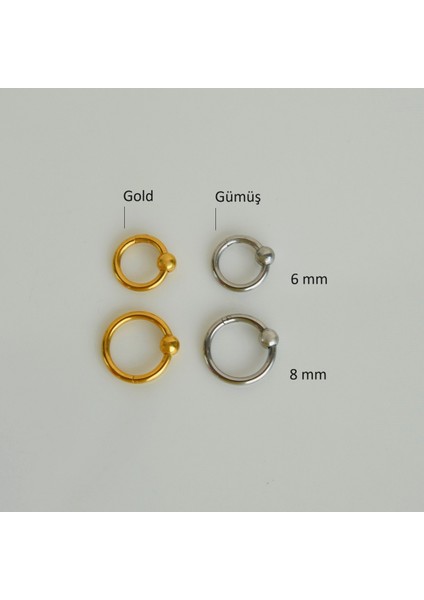 316 L Çelik Küçük Topçuklu Düz Halka Göbek Piercingi 8 mm Silver Renk fırsatları