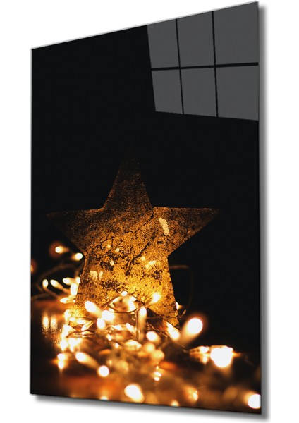 Sarı Işıklı Yıldız Cam Tablo Yellow Star