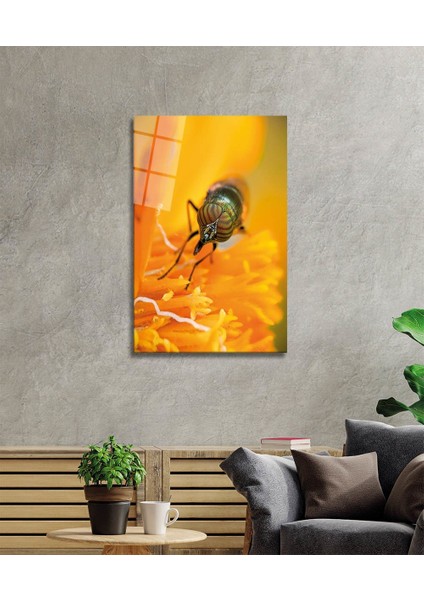 Sarı Arı Cam Tablo Yellow Bee
