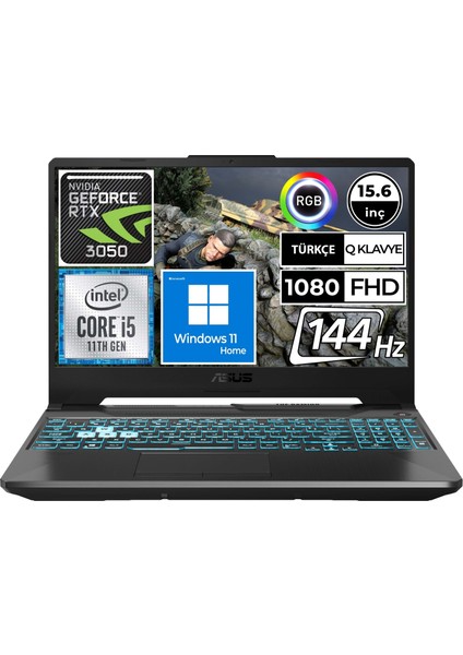 FX506HC-HN429W Tuf Gaming F15 11.nesil Core I5 11400H-RTX3050 4GB-8GB-512GBSSD-15.6INC-W11 FX506HC-HN429W3