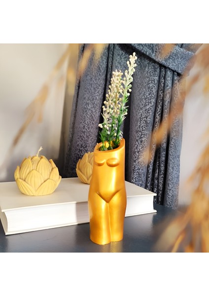 Kadın Vücudu Vazo Altın Beyaz Renk Kadın Vücudu Saksı Dekoratif Kadın Biblo Kadın Vazo 13 x 6,5