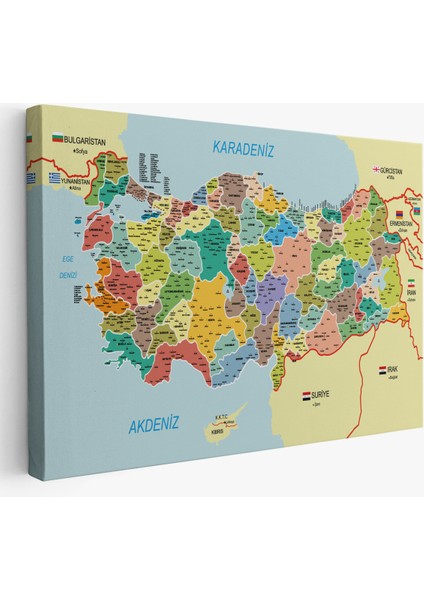 Türkiye Haritası Kanvas Tablo Il ve Ilçeli Ayrıntılı Eğitici Komşulu Tablo 3006 fiyatları