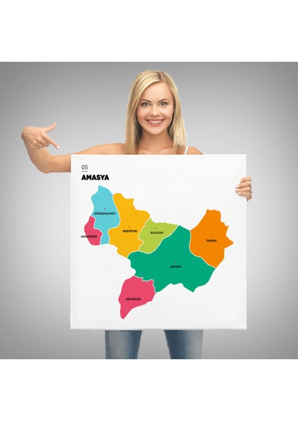 Amasya Ili ve Ilçeler Haritası Dekoratif Kanvas Tablo 1263