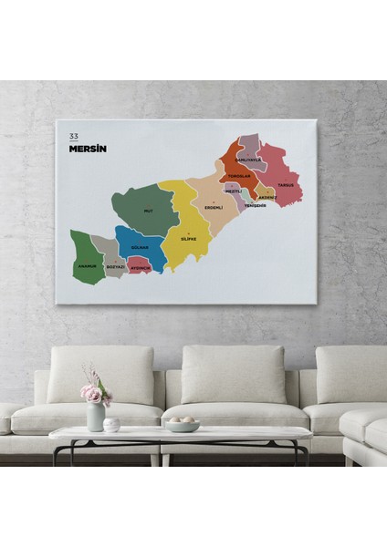 Mersin Ili ve Ilçeler Haritası Dekoratif Kanvas Tablo 1419