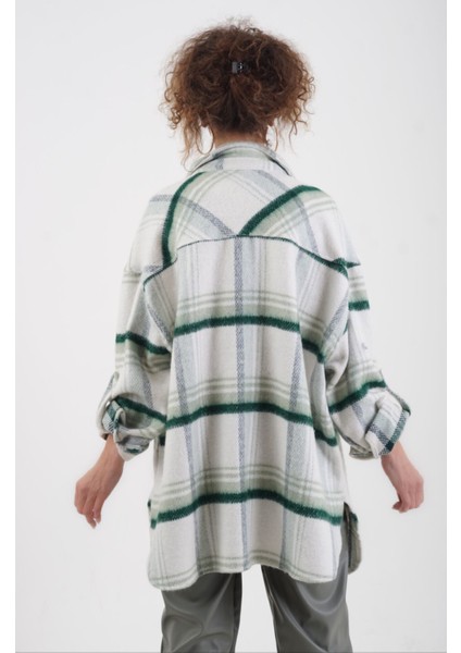 Zümrüt Yeşil Ekose Oversize Kaşe Oduncu Gömlek