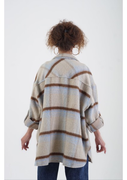 Mavi Ekose Oversize Kaşe Oduncu Gömlek modelleri