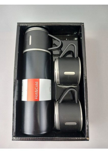 Vacuum Flask Set Üç Bardaklı Kutulu Paslanmaz Çelik Termos Seti 500 ml