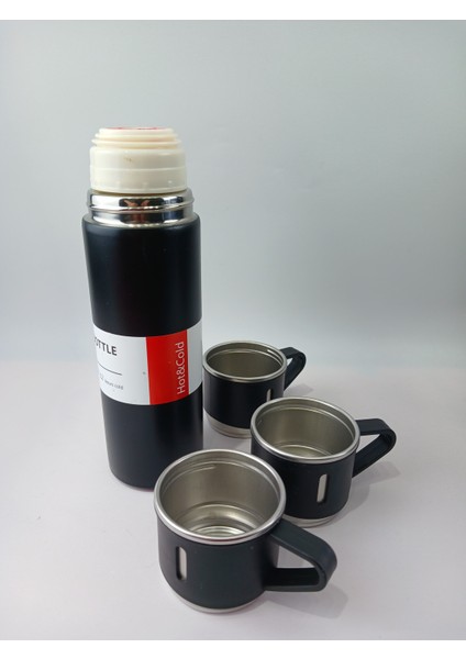 Vacuum Flask Set Üç Bardaklı Kutulu Paslanmaz Çelik Termos Seti 500 ml