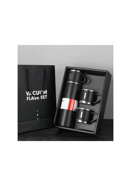 Vacuum Flask Set Üç Bardaklı Kutulu Paslanmaz Çelik Termos Seti 500 ml