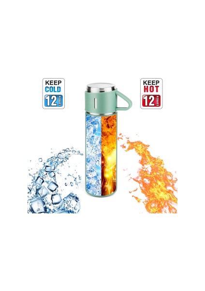 Vacuum Flask Set Üç Bardaklı Kutulu Paslanmaz Çelik Termos Seti 500 ml