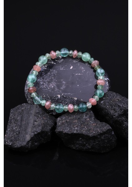 Çilek Kuvars - Florit - Yeşil Kuvars Doğal Taş Tasarım Bileklik fiyatları