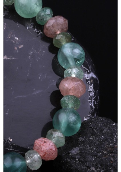 Çilek Kuvars - Florit - Yeşil Kuvars Doğal Taş Tasarım Bileklik modelleri