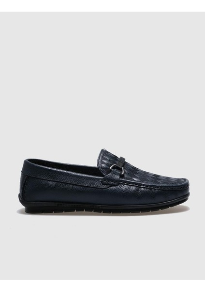 Hakiki Deri Lacivert Kürklü Erkek Loafer