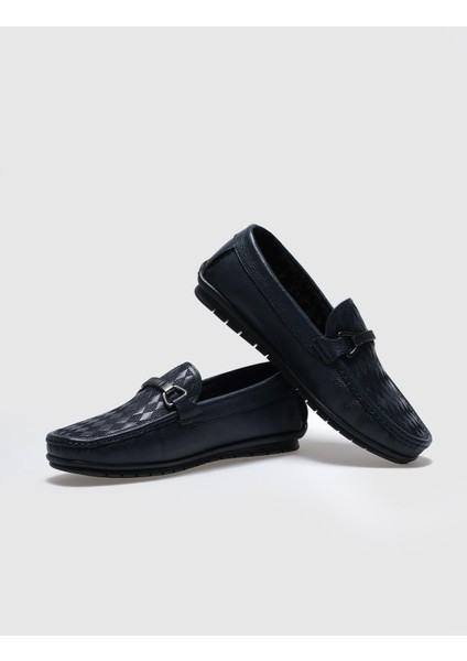 Hakiki Deri Lacivert Kürklü Erkek Loafer fırsatları