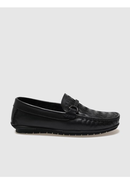 Hakiki Deri Siyah Kürklü Erkek Loafer