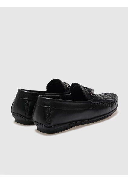 Hakiki Deri Siyah Kürklü Erkek Loafer